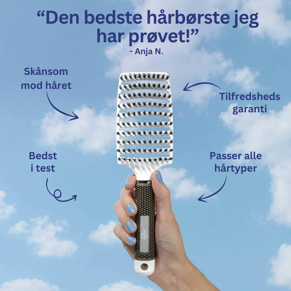Curved Paddle Brush - Hårbørste med vildsvine hår
